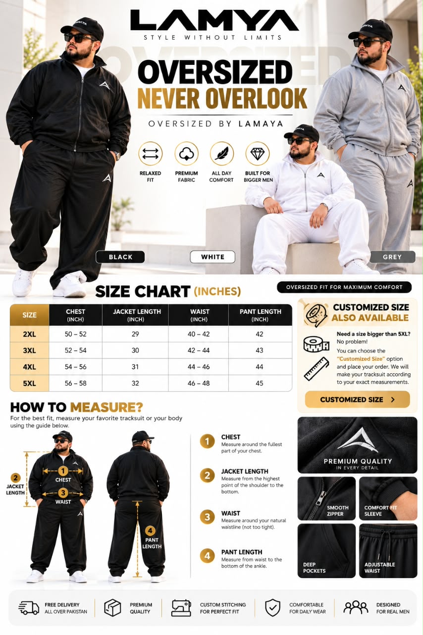 LAMYA Premium Oversized Tracksuit for Men | 2XL–5XL